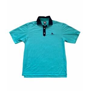 FootJoy Golf Polo Teal Green, Navy Blue “Landings Club” Logo Large Minor Flaw